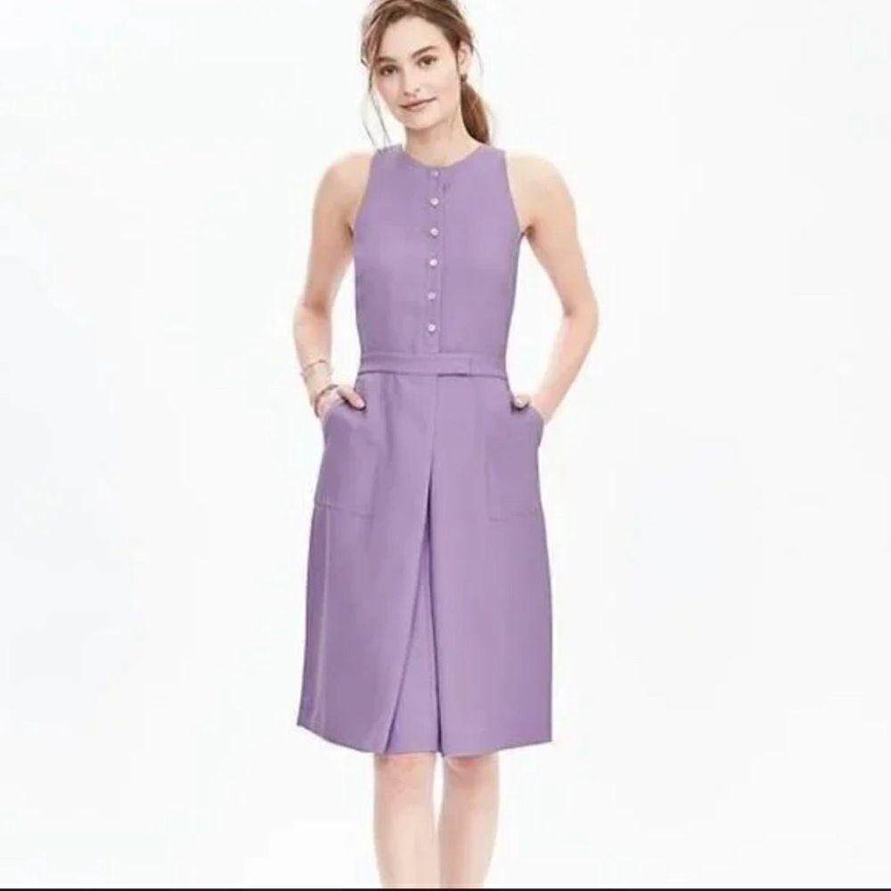 Banana Republic Lavender Button Front Sleeveless Crepe Dress